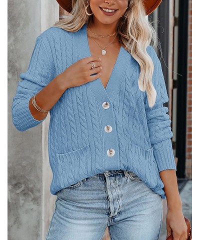 Women's 2024 Long Sleeve Cable Knit Button Cardigan Sweater Open Front Outwear Coat with Pockets Blue $26.39 Sweaters