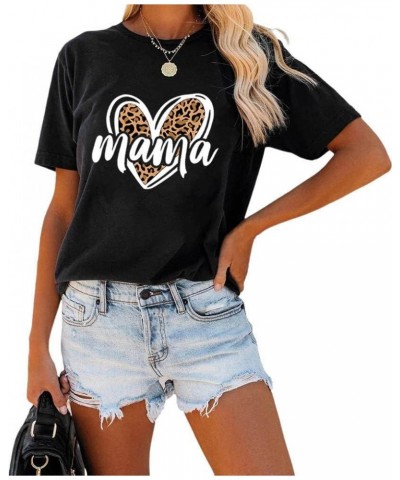 Womens Madre Leopard Print T-Shirts Short Sleeve Mama Shirts Cheetah Mom Graphic Tees Tops Black 1 $12.53 T-Shirts