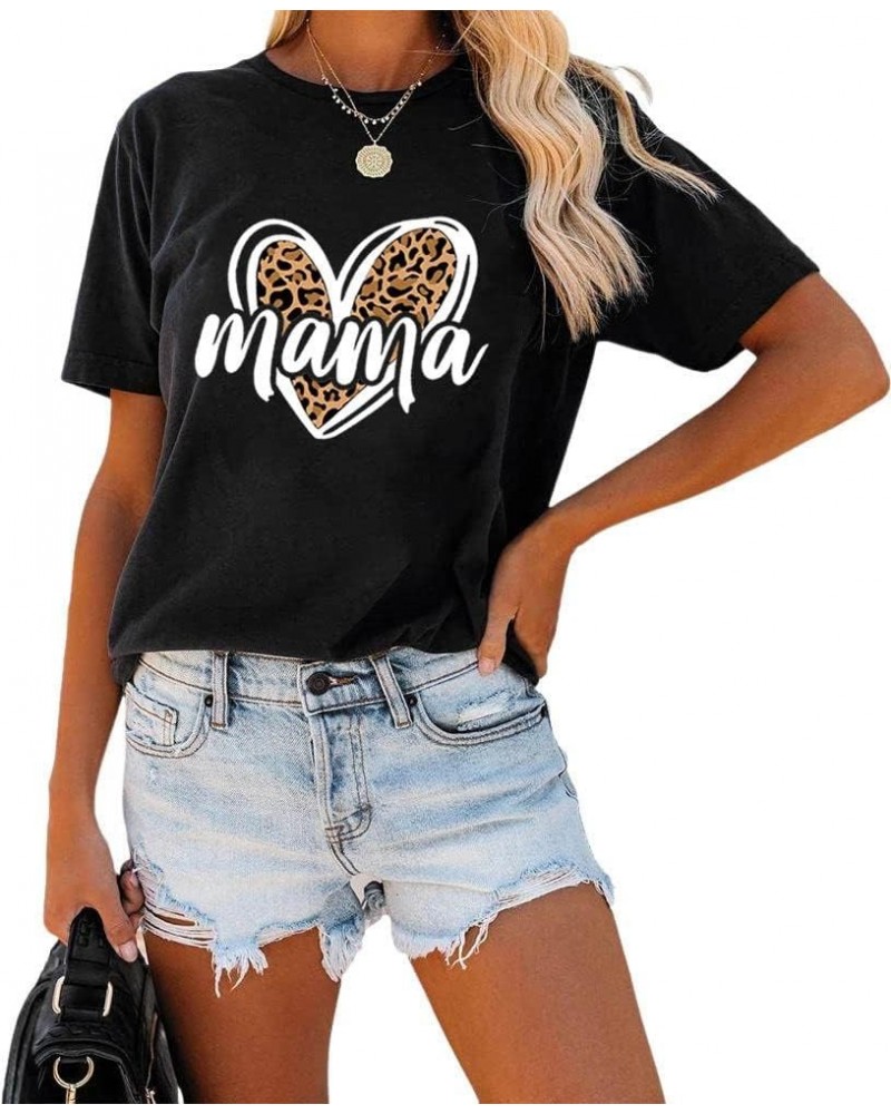 Womens Madre Leopard Print T-Shirts Short Sleeve Mama Shirts Cheetah Mom Graphic Tees Tops Black 1 $12.53 T-Shirts