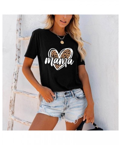 Womens Madre Leopard Print T-Shirts Short Sleeve Mama Shirts Cheetah Mom Graphic Tees Tops Black 1 $12.53 T-Shirts