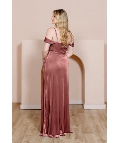 Velvet Off Shoulder Long Bridesmaid Dresses Cowl Neck Formal Gowns Evening Dress with Slit Olive Green $27.50 Dresses