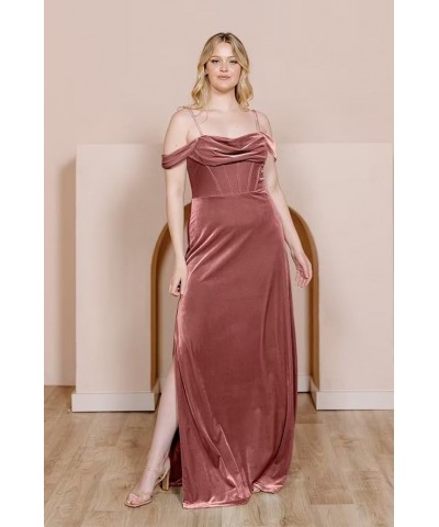 Velvet Off Shoulder Long Bridesmaid Dresses Cowl Neck Formal Gowns Evening Dress with Slit Olive Green $27.50 Dresses