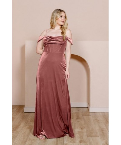 Velvet Off Shoulder Long Bridesmaid Dresses Cowl Neck Formal Gowns Evening Dress with Slit Olive Green $27.50 Dresses