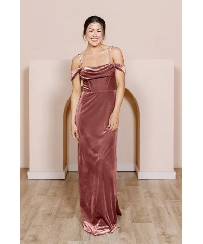 Velvet Off Shoulder Long Bridesmaid Dresses Cowl Neck Formal Gowns Evening Dress with Slit Olive Green $27.50 Dresses