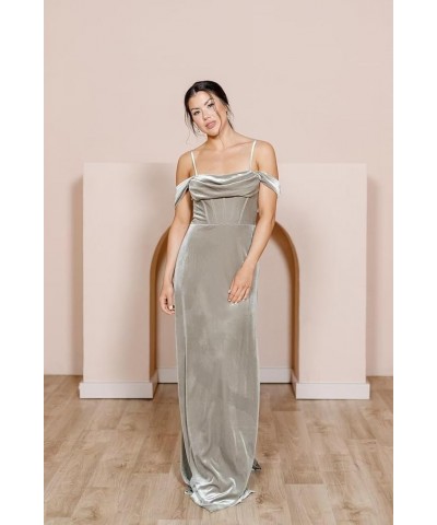 Velvet Off Shoulder Long Bridesmaid Dresses Cowl Neck Formal Gowns Evening Dress with Slit Olive Green $27.50 Dresses