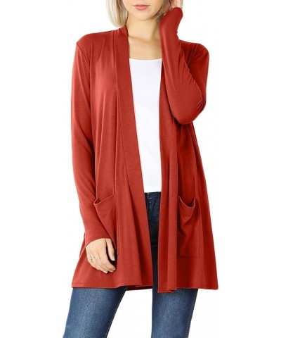 Women's Open Front Cardigan Long Sleeve with Pockets Casual Outwear Rust $13.49 Sweaters