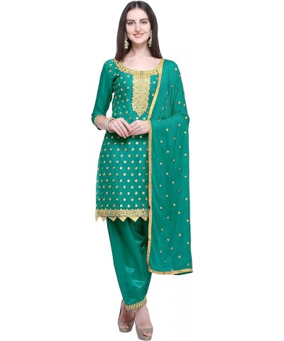 Indian Traditional Bandhani or Phulkari Mirror Work Salwar Suit for Women Rama Green27 $30.59 Suits