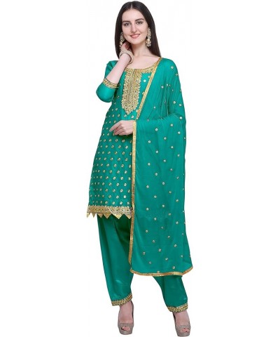 Indian Traditional Bandhani or Phulkari Mirror Work Salwar Suit for Women Rama Green27 $30.59 Suits