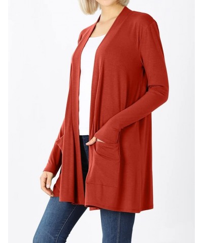 Women's Open Front Cardigan Long Sleeve with Pockets Casual Outwear Rust $13.49 Sweaters