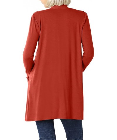 Women's Open Front Cardigan Long Sleeve with Pockets Casual Outwear Rust $13.49 Sweaters