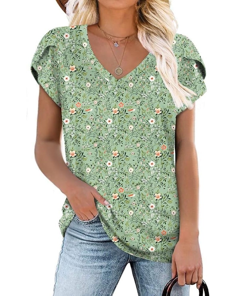 2024 Womens Summer Tunics Tops Short Sleeve Casual T-Shirts V Neck Loose Comfy Tee Lightweight Cute Blouse Green Flowers $11....