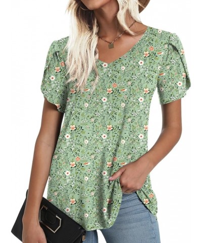 2024 Womens Summer Tunics Tops Short Sleeve Casual T-Shirts V Neck Loose Comfy Tee Lightweight Cute Blouse Green Flowers $11....