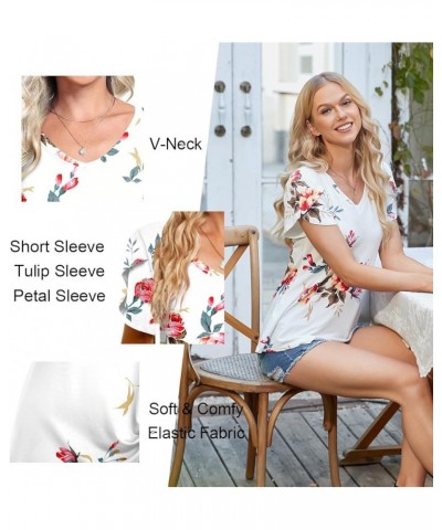 2024 Womens Summer Tunics Tops Short Sleeve Casual T-Shirts V Neck Loose Comfy Tee Lightweight Cute Blouse Green Flowers $11....