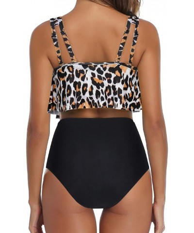 Two Piece Bikini Swimsuit for Women Ruffled Flounce Top with High Waisted Ruched Bottom Bathing Suit Leopard $22.03 Swimsuits