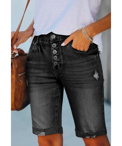 Women's Bermuda Shorts Denim Destroyed Raw Hem Long Jeans Shorts 04-black $16.81 Shorts