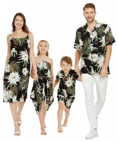 Matchable Family Hawaiian Luau Men Women Girl Boy Clothes in Wispy Cereus Black Big Boy Boy Short Sleeve $7.41 Tops