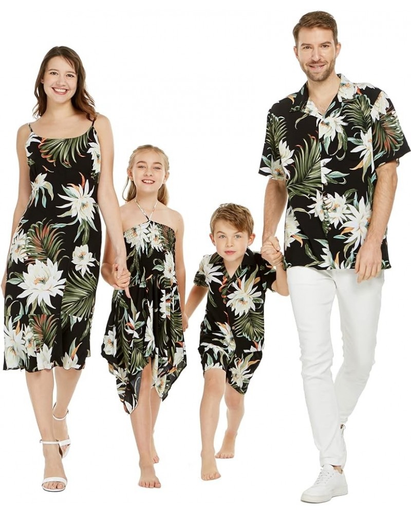 Matchable Family Hawaiian Luau Men Women Girl Boy Clothes in Wispy Cereus Black Big Boy Boy Short Sleeve $7.41 Tops