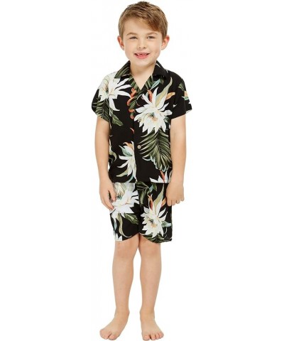 Matchable Family Hawaiian Luau Men Women Girl Boy Clothes in Wispy Cereus Black Big Boy Boy Short Sleeve $7.41 Tops