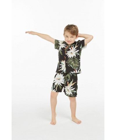 Matchable Family Hawaiian Luau Men Women Girl Boy Clothes in Wispy Cereus Black Big Boy Boy Short Sleeve $7.41 Tops