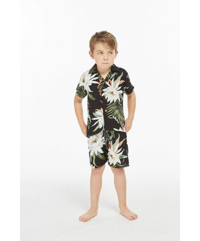 Matchable Family Hawaiian Luau Men Women Girl Boy Clothes in Wispy Cereus Black Big Boy Boy Short Sleeve $7.41 Tops