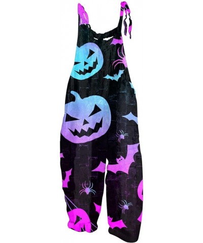 Jumpsuits for Women Vintage Halloween Printed Overalls Cotton Linen Casual Loose Spaghetti Strap Plus Size Rompers 05-purple ...