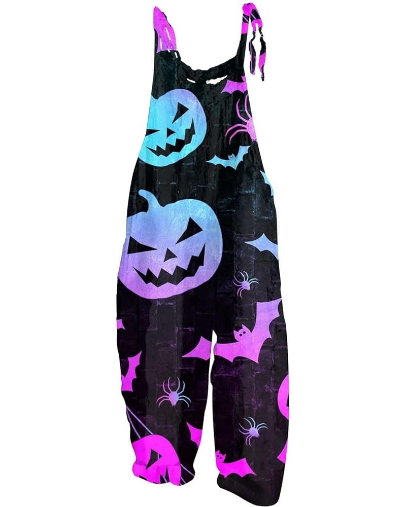 Jumpsuits for Women Vintage Halloween Printed Overalls Cotton Linen Casual Loose Spaghetti Strap Plus Size Rompers 05-purple ...