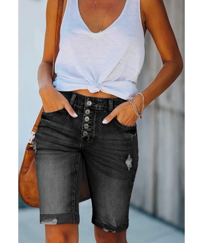 Women's Bermuda Shorts Denim Destroyed Raw Hem Long Jeans Shorts 04-black $16.81 Shorts