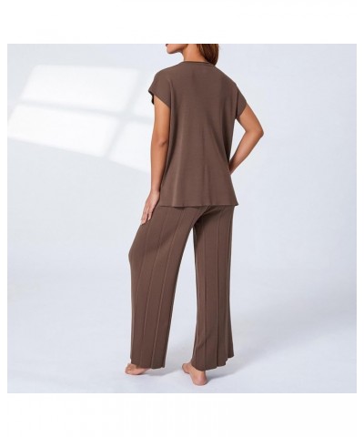 Women's Knit 2 Piece Outfits Sleeveless Pullover Sweater Vest Tops Elastic Waisted Pants Loungwear Set Coffee $20.39 Activewear