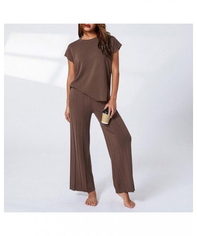 Women's Knit 2 Piece Outfits Sleeveless Pullover Sweater Vest Tops Elastic Waisted Pants Loungwear Set Coffee $20.39 Activewear