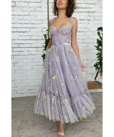 Flower Embroidered Tulle Prom Dresses Corset Tea Length Sweetheart Neck Formal Evening Party Gown 01-pink $42.92 Dresses