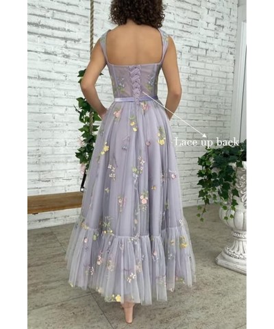 Flower Embroidered Tulle Prom Dresses Corset Tea Length Sweetheart Neck Formal Evening Party Gown 01-pink $42.92 Dresses