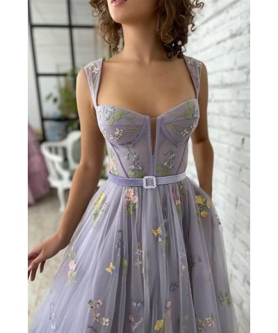 Flower Embroidered Tulle Prom Dresses Corset Tea Length Sweetheart Neck Formal Evening Party Gown 01-pink $42.92 Dresses