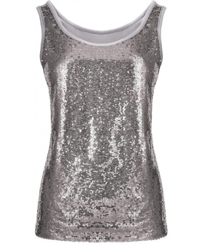 Women's Sleeveless Glitter Sequin Tank Tops Shimmer Vest Tops Glitter Camisole for Women Girl Silver $11.59 Vests