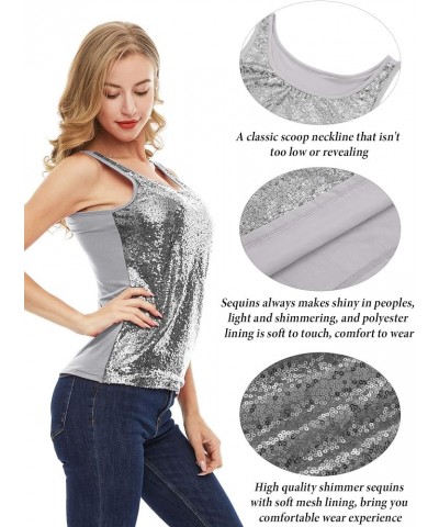 Women's Sleeveless Glitter Sequin Tank Tops Shimmer Vest Tops Glitter Camisole for Women Girl Silver $11.59 Vests