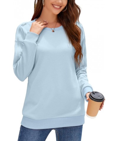 Women Crewneck Sweatshirt Long Sleeve Pullover Sweatshirts Trendy Cold Shoulder Tunic Tops with Pockets Sky Blue $7.94 Hoodie...