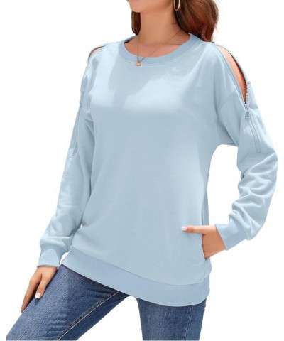 Women Crewneck Sweatshirt Long Sleeve Pullover Sweatshirts Trendy Cold Shoulder Tunic Tops with Pockets Sky Blue $7.94 Hoodie...