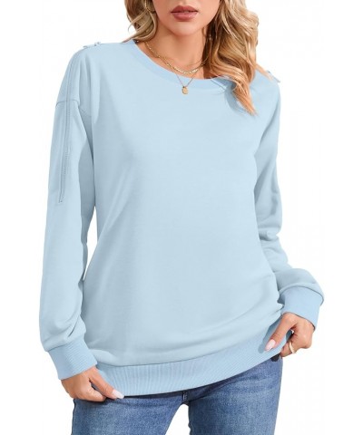 Women Crewneck Sweatshirt Long Sleeve Pullover Sweatshirts Trendy Cold Shoulder Tunic Tops with Pockets Sky Blue $7.94 Hoodie...