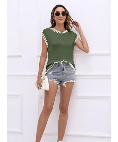 Womens Cap Sleeve Sweater Vest Summer Tops Sleeveless Tank Tops 2024 Trendy Spring Clothes Striped Short Sleeve Shirts Line G...