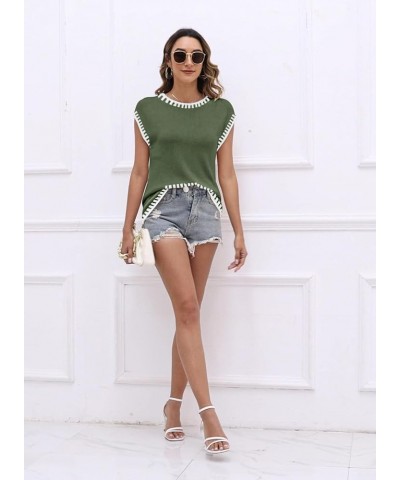 Womens Cap Sleeve Sweater Vest Summer Tops Sleeveless Tank Tops 2024 Trendy Spring Clothes Striped Short Sleeve Shirts Line G...