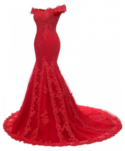 Off Shoulder Mermaid Long Lace Beaded Prom Dress Corset Evening Gowns Fuchsia $50.92 Dresses