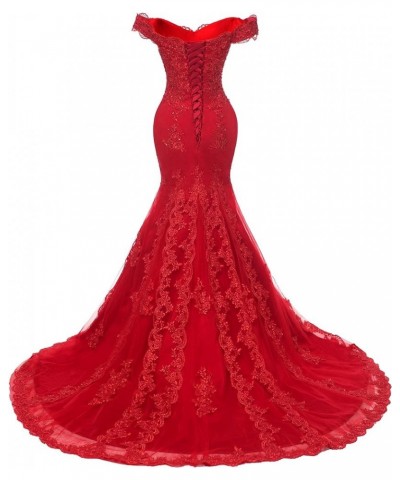 Off Shoulder Mermaid Long Lace Beaded Prom Dress Corset Evening Gowns Fuchsia $50.92 Dresses