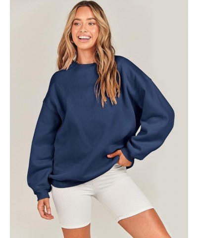 Oversized Sweatshirt for Women Fleece Long Sleeve Crewneck Casual Pullover Top Fall 2023 Trendy Clothes Navy Blue $20.79 Hood...