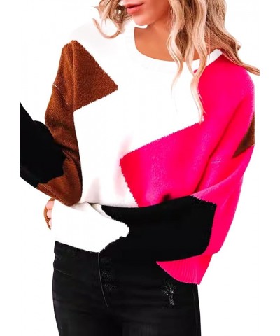 Womens Sweater Pullover Casual Long Sleeve Crewneck Color Block Pullover Knit Sweater for Women M-rose Pink $18.45 Sweaters