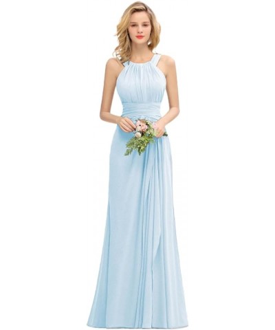 Women's Elegant Bridesmaid Dresses Round Neck Sleeveless with Ruffles Dress Prom Party Evening Sky Blue $27.53 Dresses