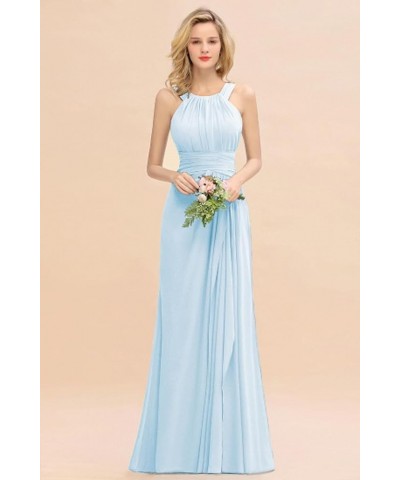 Women's Elegant Bridesmaid Dresses Round Neck Sleeveless with Ruffles Dress Prom Party Evening Sky Blue $27.53 Dresses