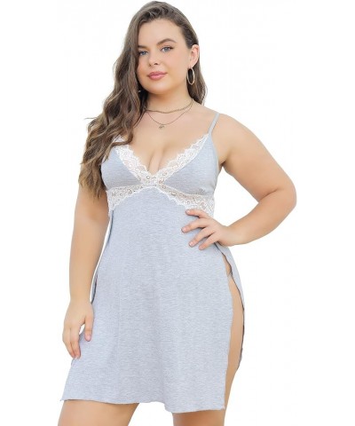 Plus Size Babydoll Lingerie for Women Sexy Nightgowns Side Slit Sleepwear V-Neck Babydoll Dress Lace Chemise Grey $10.08 Ling...