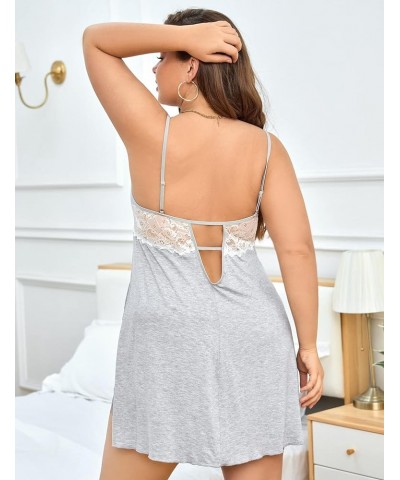 Plus Size Babydoll Lingerie for Women Sexy Nightgowns Side Slit Sleepwear V-Neck Babydoll Dress Lace Chemise Grey $10.08 Ling...