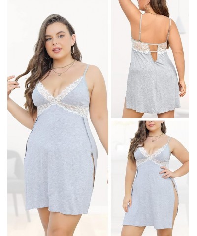 Plus Size Babydoll Lingerie for Women Sexy Nightgowns Side Slit Sleepwear V-Neck Babydoll Dress Lace Chemise Grey $10.08 Ling...