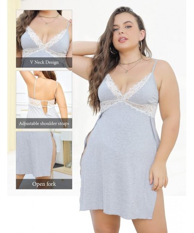 Plus Size Babydoll Lingerie for Women Sexy Nightgowns Side Slit Sleepwear V-Neck Babydoll Dress Lace Chemise Grey $10.08 Ling...