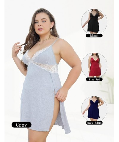 Plus Size Babydoll Lingerie for Women Sexy Nightgowns Side Slit Sleepwear V-Neck Babydoll Dress Lace Chemise Grey $10.08 Ling...